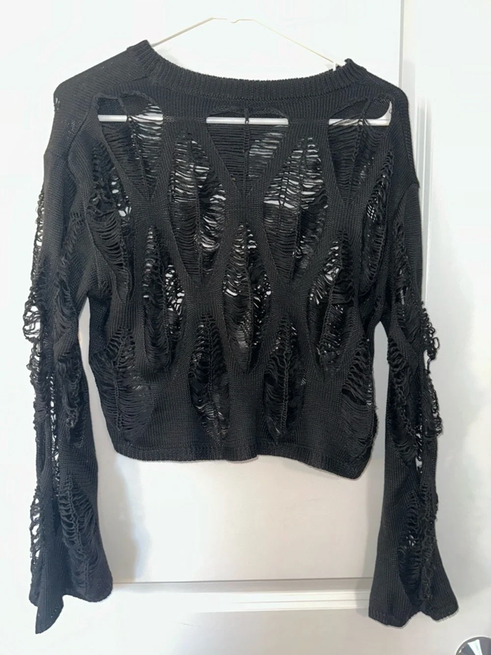 Black Distressed Knit Women's Sweater - Picture 2 of 4